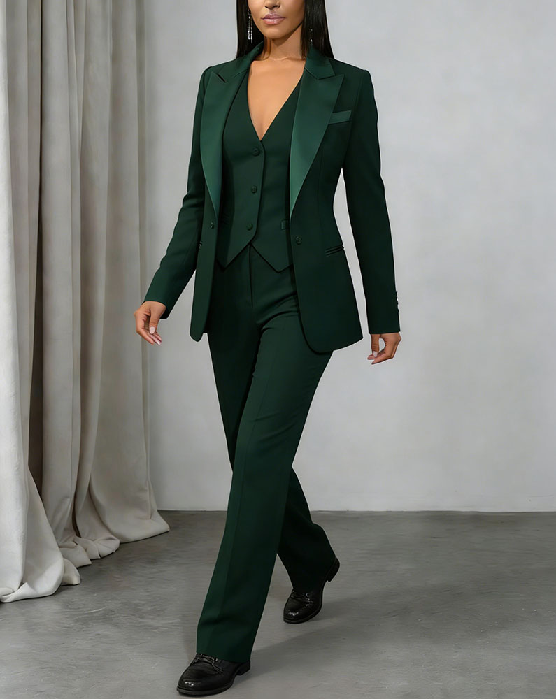 AOMEIDRESS Office Women Suit Vest Blazer and Trousers Business Outfit Green / S