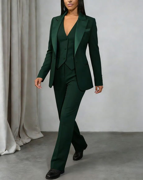 AOMEIDRESS Office Women Suit Vest Blazer and Trousers Business Outfit Green / S