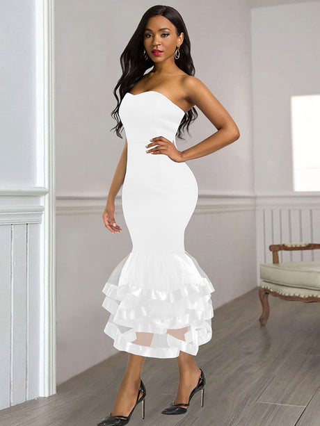 AOMEIDRESS Sexy Wedding Guests Dresses Strapless Backless Ruffle