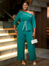AOMEIDRESS Slanted Shoulder Rhinestone Jumpsuit for Party Christmas Green / S
