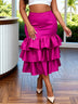 AOMEIDRESS Elegant Rose Package Hip Skirt High Waist Tierred Ruffles