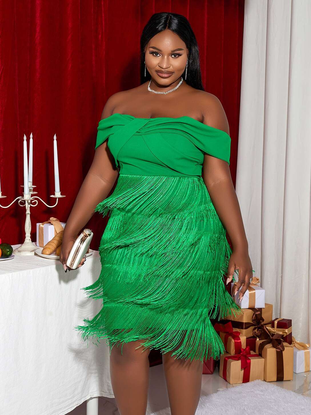 Green christmas dress plus size best sale