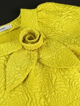 AOMEIDRESS Yellow Jacquard A Line Dresses 3D Flower Short Puff Sleeve