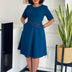 AOMEIDRESS Elegant Pleated A Line Dress O Neck Short Sleeve Buttons