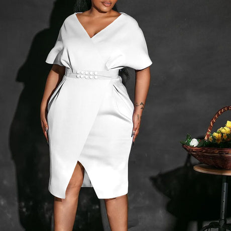 Women V Neck Bodycon Party Dress High Waist Slim African Female