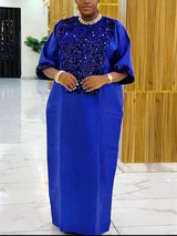 African Shiny Sequined Boubou Dresses Women Kaftan Church Clothing