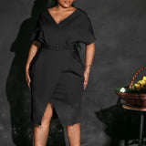 Women V Neck Bodycon Party Dress High Waist Slim African Female