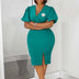AOMEIDRESS Guest Wedding Party Dress V Neck Short Lantern Sleeve Belt