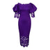 Women Off Shoulder Long Dress Hollow Out Lace High Waisted Bubble Sleeve
