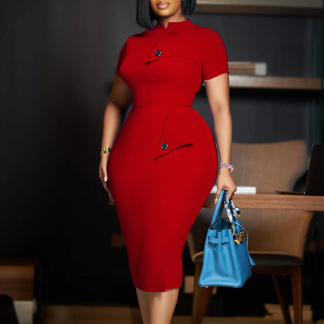 Elegant Church Dresses for Women Bodycon Short Sleeves Buttons Package Hip