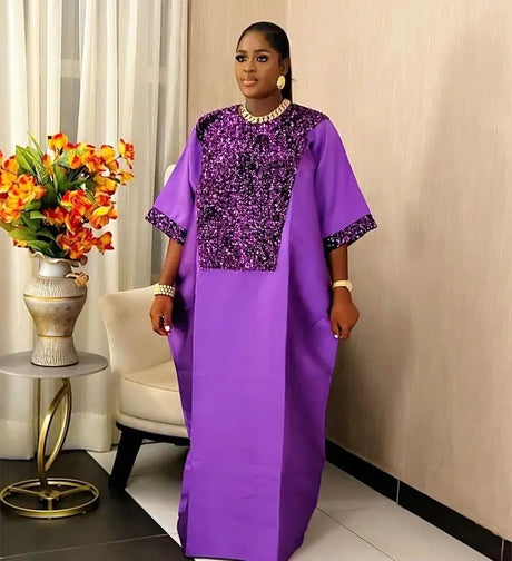 Bubu Kaftan Dress for Church African Women Shiny Sequined Traditional Africa Clothing