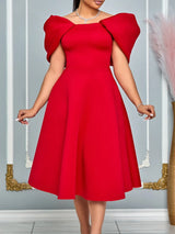 Women A Line Pleted Party Dress Elegant Short Sleeves Off Shoulder