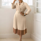 Elegant A-line Pleated Blazer Dresses for Women High Waisted Party Suit