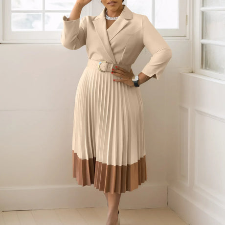 Elegant A-line Pleated Blazer Dresses for Women High Waisted Party Suit