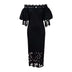 Women Off Shoulder Long Dress Hollow Out Lace High Waisted Bubble Sleeve