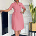 AOMEIDRESS Elegant Dresses V Neck Short Sleeves Pleated Belt 3D Flowers