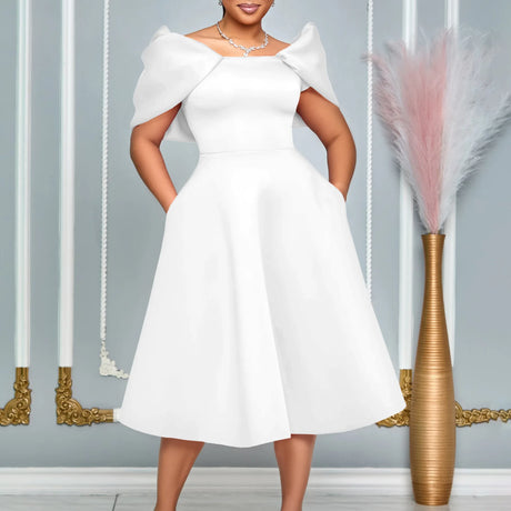 Women A Line Pleted Party Dress Elegant Short Sleeves Off Shoulder