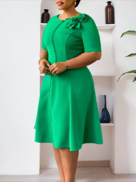 Elegant Dresses For Women A Line O Neck Short Sleeves 3D Flower