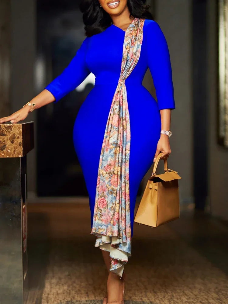 Women's Dress Autumn Long Sleeve Printed Splicing OL Office Commuter Work Dresses