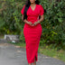 Women Pink Bodycon Long Dresses V Neck Short Sleeves Church
