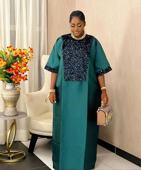 Bubu Kaftan Dress for Church African Women Shiny Sequined Traditional Africa Clothing