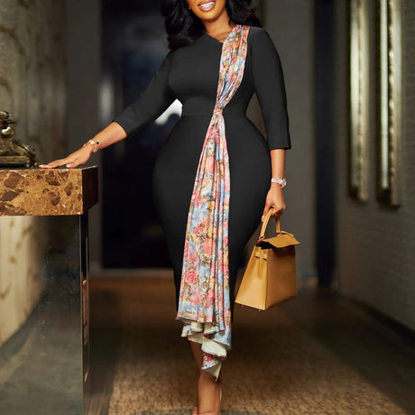 Women's Dress Autumn Long Sleeve Printed Splicing OL Office Commuter Work Dresses