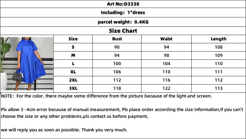 Elegant Loose Shirt Dresses For Women Turn Down Collar Short Sleeve 3D Flower