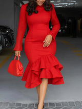 Elegant Church Dresses Long Sleeves Mermaid Ruffles for Women Office Ladies Work Business Party