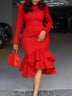 Elegant Church Dresses Long Sleeves Mermaid Ruffles for Women Office Ladies Work Business Party