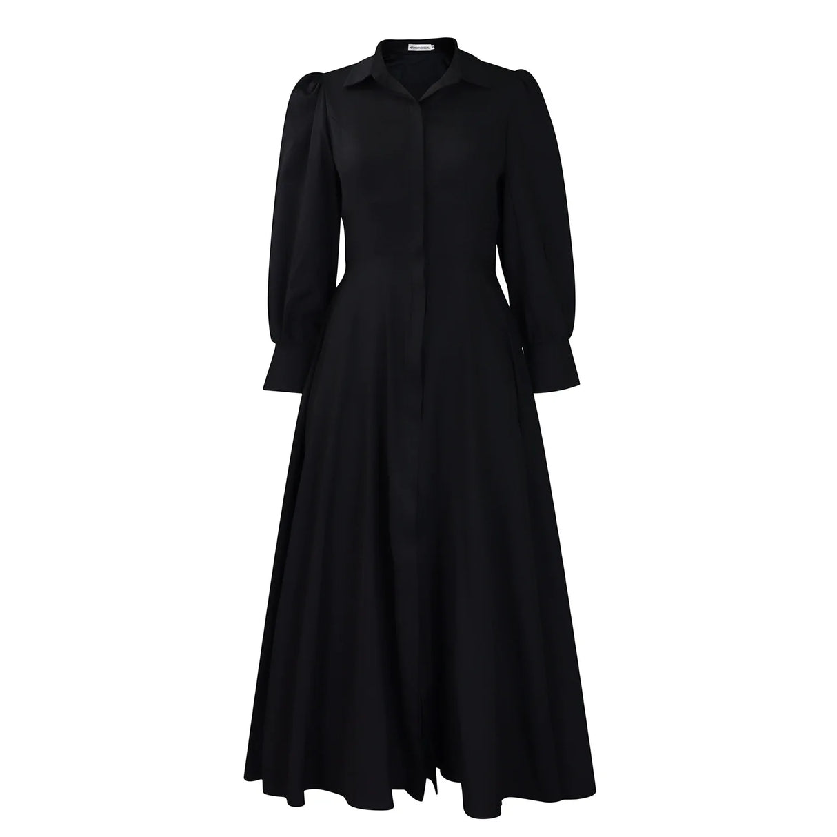 Elegant Shirt Dresses Women Turn Down Collar Long Puff Sleeve