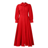 Elegant Shirt Dresses Women Turn Down Collar Long Puff Sleeve