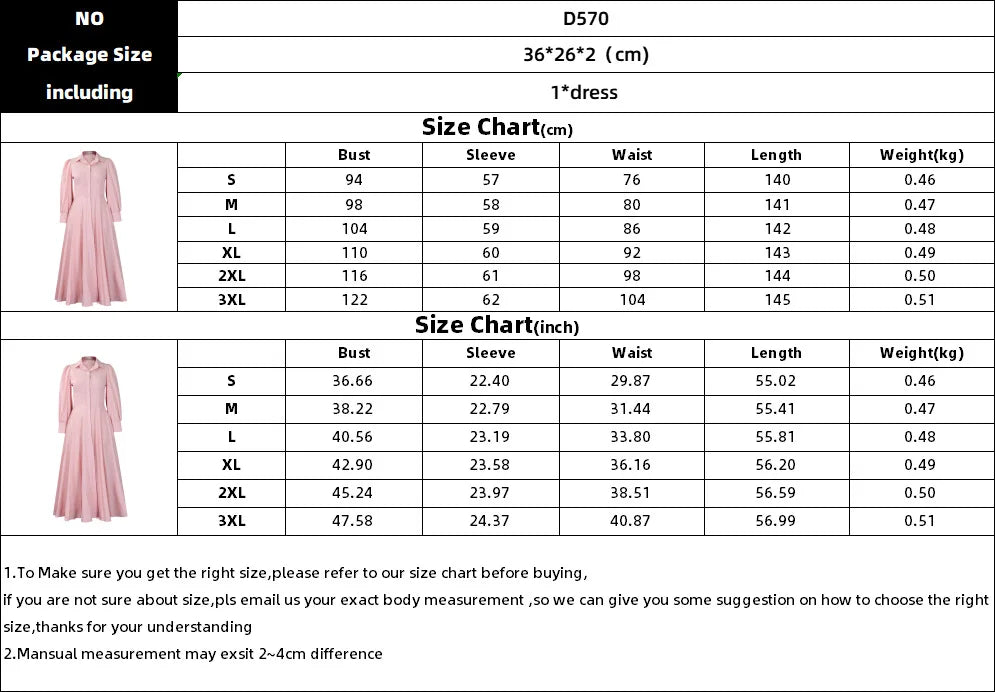 Elegant Shirt Dresses Women Turn Down Collar Long Puff Sleeve