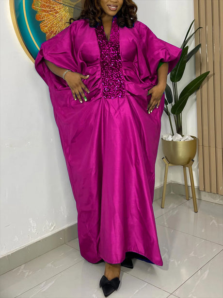 African Dresses for Women Elegant Shiny Bubu Dresses Sequined Patchwork
