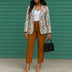 Elegant Two Piece Set Women Print Blazer High Waist Ankle-Length Pants