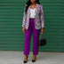 Elegant Two Piece Set Women Print Blazer High Waist Ankle-Length Pants