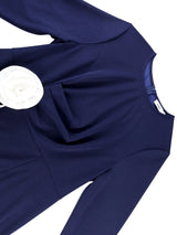 AOMEIDRESS Elegant Navy Bodycon Ruffles Church Dress with 3D Flower