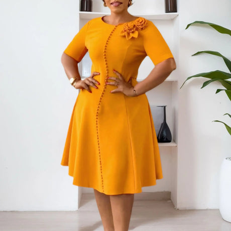 Elegant Dresses For Women A Line O Neck Short Sleeves 3D Flower