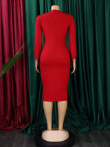 Women Elegant Dress Bodycon Long Sleeves Peplum Ruffles