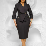 Elegant African Women Church Dresses Lapel Collar Three Quarter Sleeve