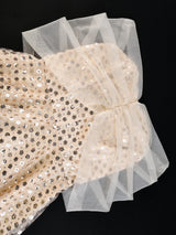 Women's Strapless Off-Shoulder Mesh Capelet Sequin Dress A Line Party Mini Dress