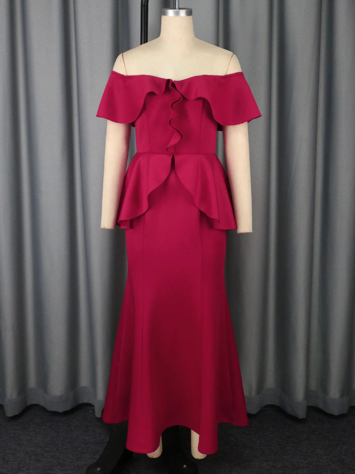 Elegant Off  Shoulder Maxi Dress with Ruffled Peplum Short Sleeves