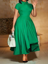 Elegant Church Dresses for Women Pleated A Line Short Sleeves Irregular