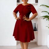 Elegant Dresses For Women A Line O Neck Short Sleeves 3D Flower