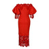 Women Off Shoulder Long Dress Hollow Out Lace High Waisted Bubble Sleeve