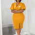 AOMEIDRESS Guest Wedding Party Dress V Neck Short Lantern Sleeve Belt