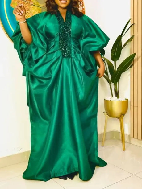 African Dresses for Women Elegant Shiny Bubu Dresses Sequined Patchwork