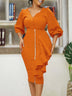 Women Two Pieces Set V Neck Button Up Lantern Sleeves High Waist Skirt Zipper Up Ruffles