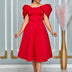 Women A Line Pleted Party Dress Elegant Short Sleeves Off Shoulder