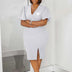 AOMEIDRESS Guest Wedding Party Dress V Neck Short Lantern Sleeve Belt