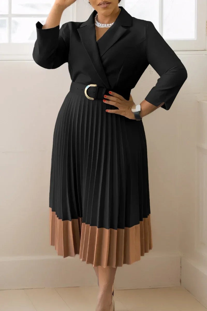 Elegant A-line Pleated Blazer Dresses for Women High Waisted Party Suit